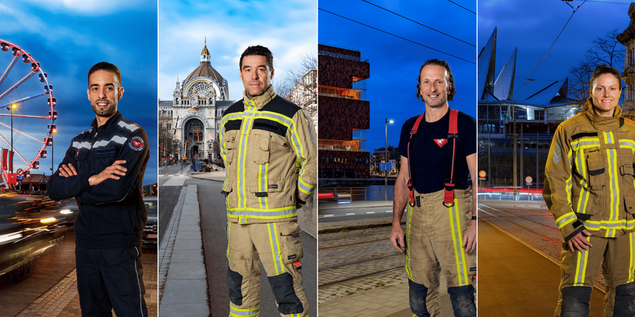 Drie brandweermannen en één brandweervrouw voor bekende locaties in Antwerpen